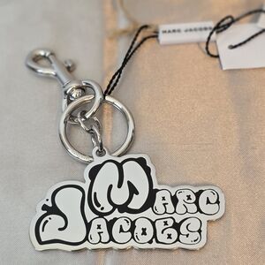 NWT Marc Jacobs Black & Silver Graffiti Logo Keyring Bag Charm